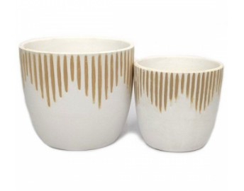 CERAMIC POT WHITE/BEIGE STRIPE S