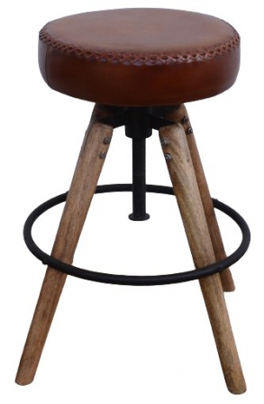 CHAIR BAR LEATHER BROWN ADJUSTABLE 46X46X63