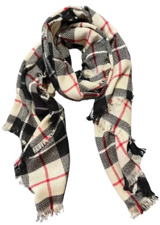 SCARF BLANKET CHECKED STONE BLACK 75X200
