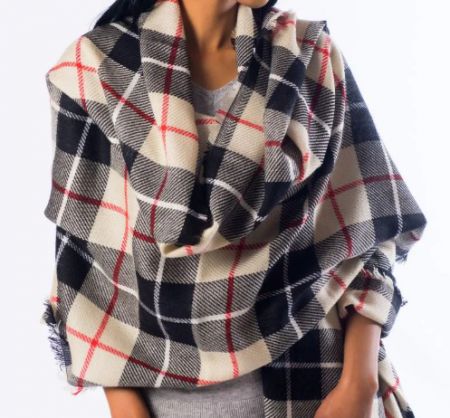 SCARF BLANKET CHECKED STONE BLACK 75X200
