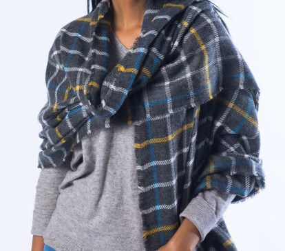 SCARF BLANKET TILES CHARCOAL 75X200