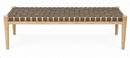 BENCH RUPERT TEAK/LEATHER GREY 150X40X46