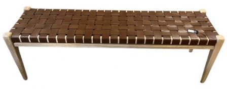 BENCH RUPERT TEAK/LEATHER BROWN 150X40X46