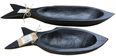 BOWL FISH TEAK BLACK SMALL