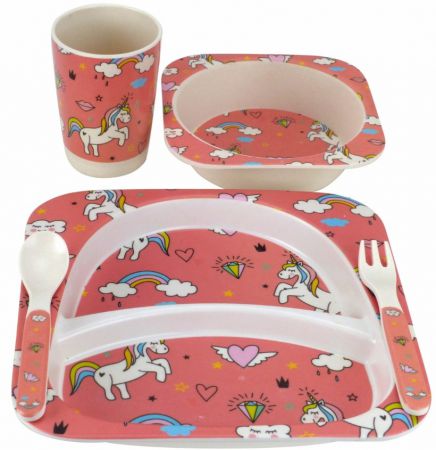 KIDS EATING SET UNICORN BAMBOO