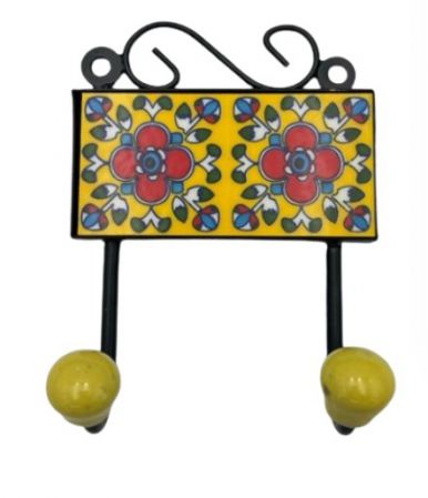 HANGER TILE YELLOW RED 2 HOOKS 5x5