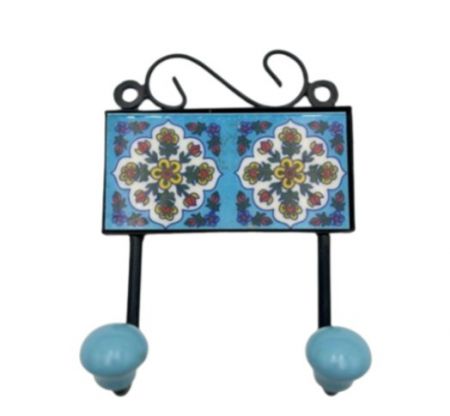 HANGER TILE L/BLUE WHITE MIX 2 HOOKS 5x5