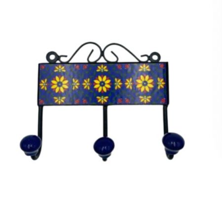 HANGER TILE BLUE YELLOW 3 HOOKS 5x5
