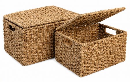 SEAGRASS BOX BASKET W/LID L 38X30X24