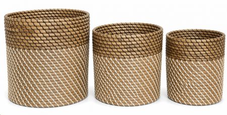 BLACK & WHITE MENDONG RATTAN BASKET M 37X34
