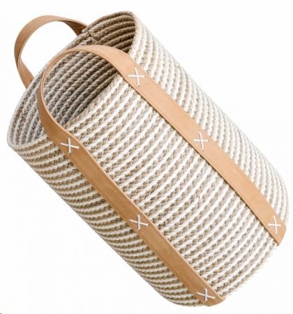 HESSIAN SEAGRASS STRIPE BASKET  L 31X40