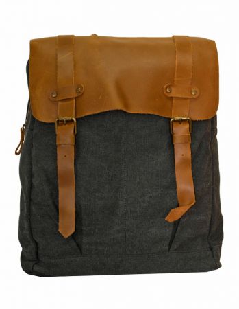 BAG BACKPACK CANVAS/LEATHER BLACK