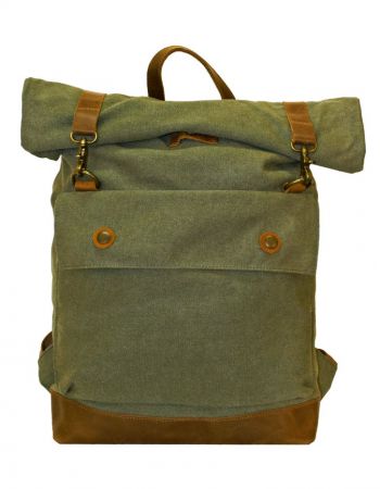 BAG BACKPACK CANVAS/LEATHER GREEN