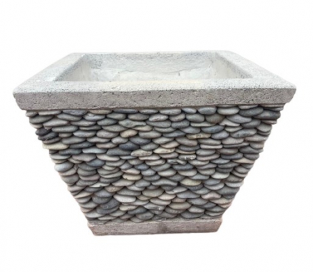 POT CEMENT PEBBLE BLK SQ 50X50X36