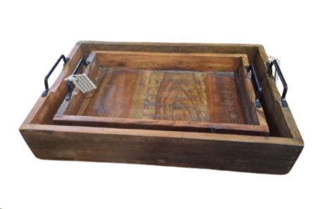 TRAY WOODEN MANGO WITH HANDLE 38X25X9