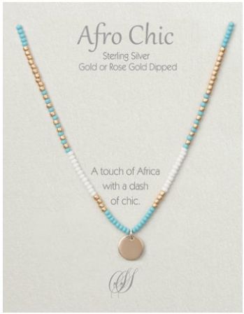 NECKLACE AFRI-CHIC ROSE GOLD, WHITE & TURQUOISE