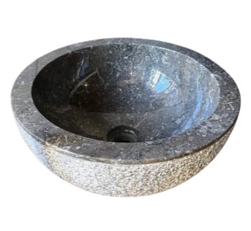 BASIN MARBLE GREY RD ROUGH 35DIAx15CM H