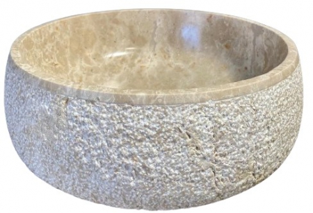 BASIN MARBLE WHITE ROUGH LOTUS 43CM DIAx15CM H