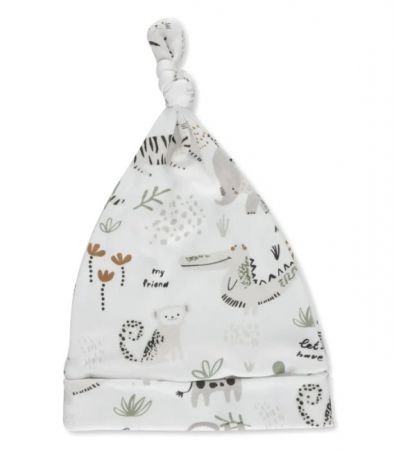 BABY BEANIE KNOT HI THERE WHITE 3-6M