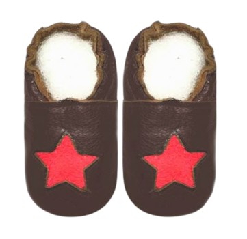 SHOE BABY C/CHIPS BROWN & RED SUEDE STAR 1-4