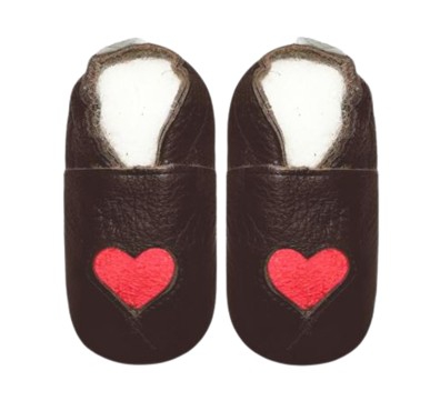 SHOE BABY C/CHIPS BROWN RED HEART 3-5