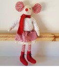 MOUSE SITTING GIRL BEIGE/RED 50CM